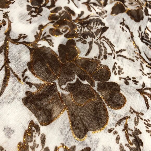 Susan Graver Blouse for Women Size XL Cream with Brown Floral and Gold Shimmer - Picture 7 of 9